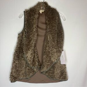 ONE THE LAND WOMENS NOELLE OPEN FRONT VEST SZ S NWT FAUX WOOL FUR GRAY BROWN NEW